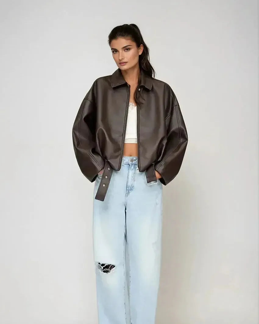 Arvella – Veganská kožená bunda s páskem