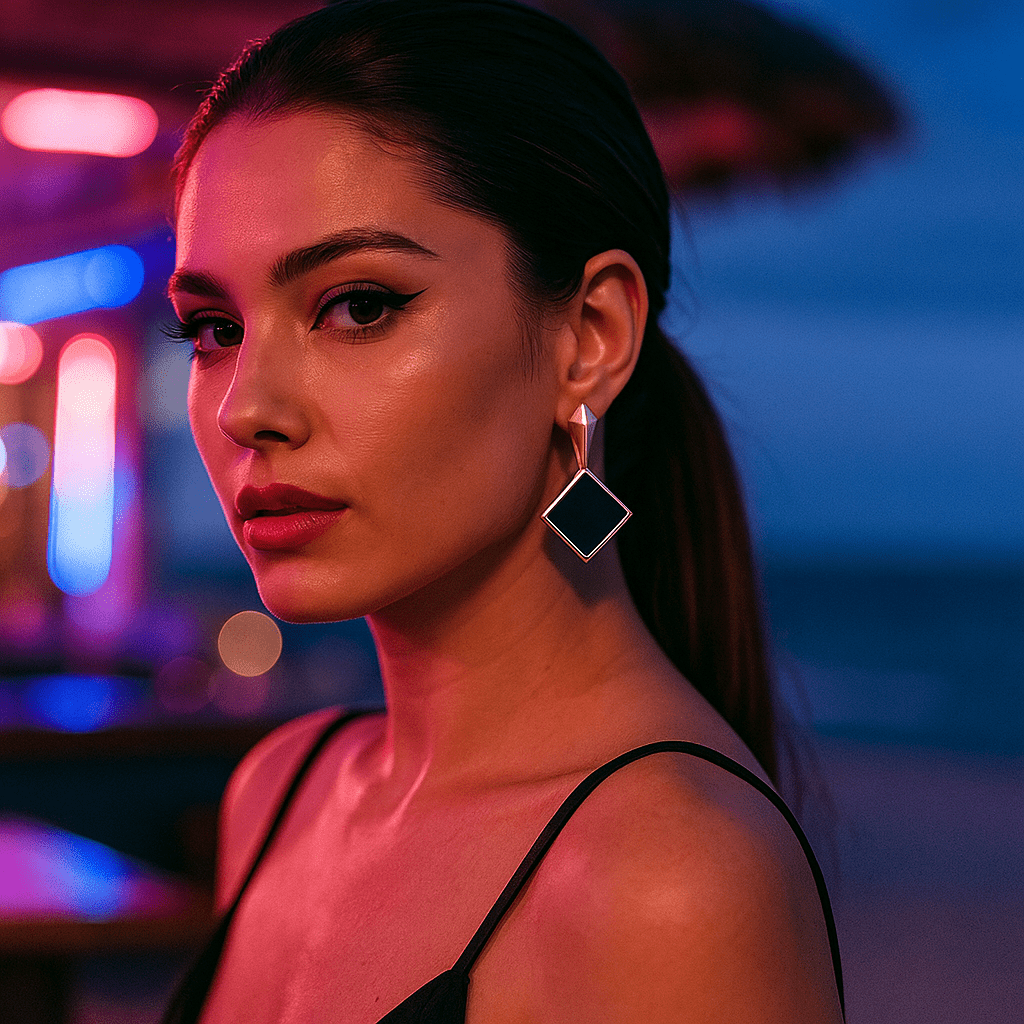 Korálky do uší s čtvercovými černými drahokamy