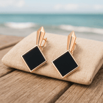 Korálky do uší s čtvercovými černými drahokamy