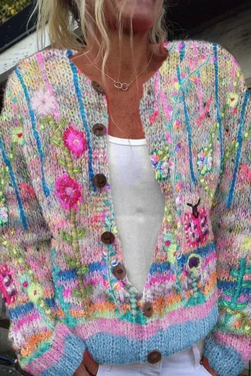 Sanne - Barevný květinový svetr