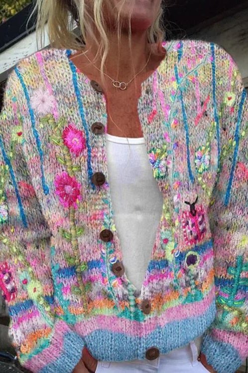 Sanne - Barevný květinový svetr